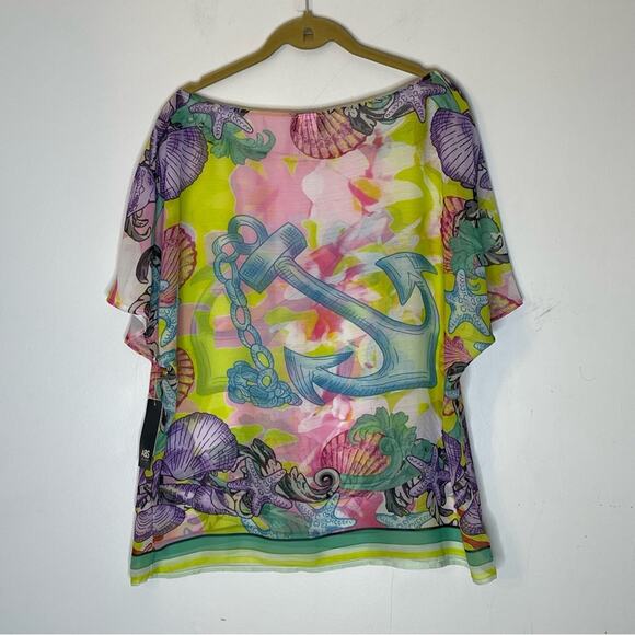 ABS Semi Sheer Multicolored Anchor Printed Top Size Large NWT - Picture 6 of 8